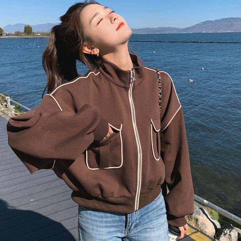 Pocket Stand-up Collar Baseball Jacket