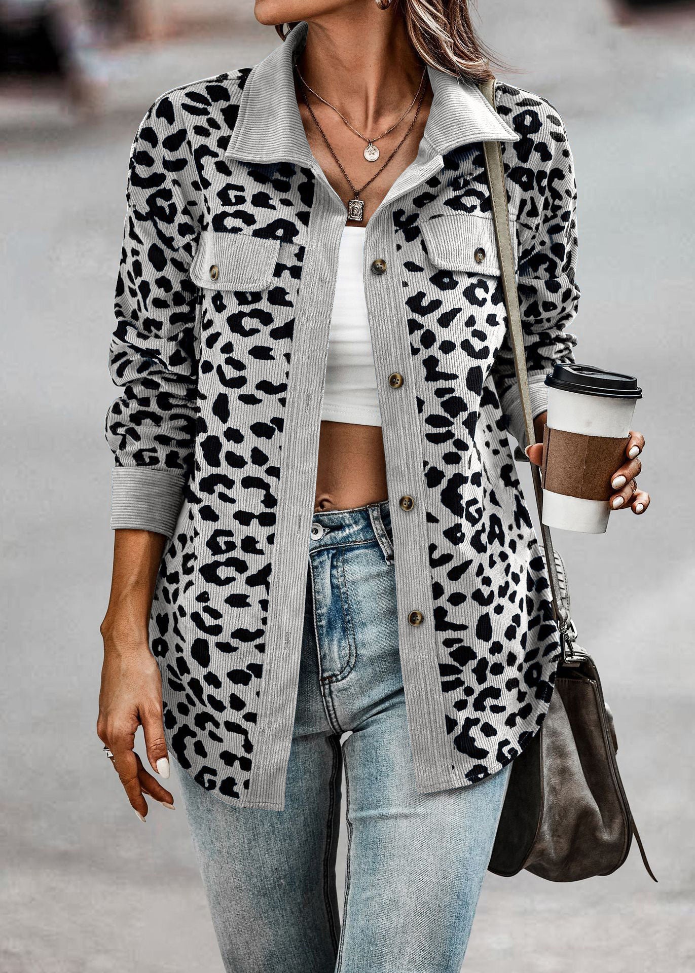 Leopard Print Long Sleeve Jacket