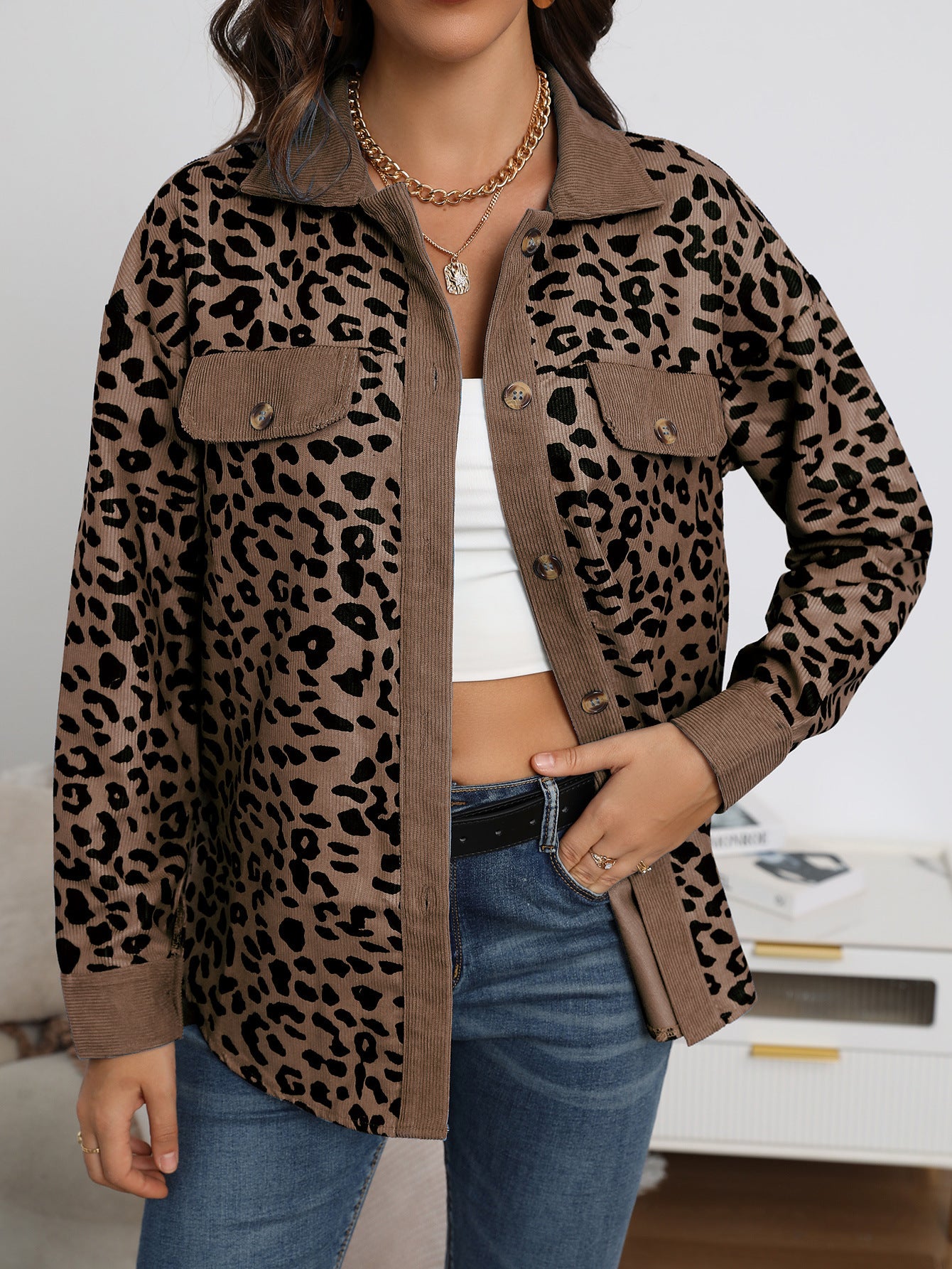 Leopard Print Long Sleeve Jacket