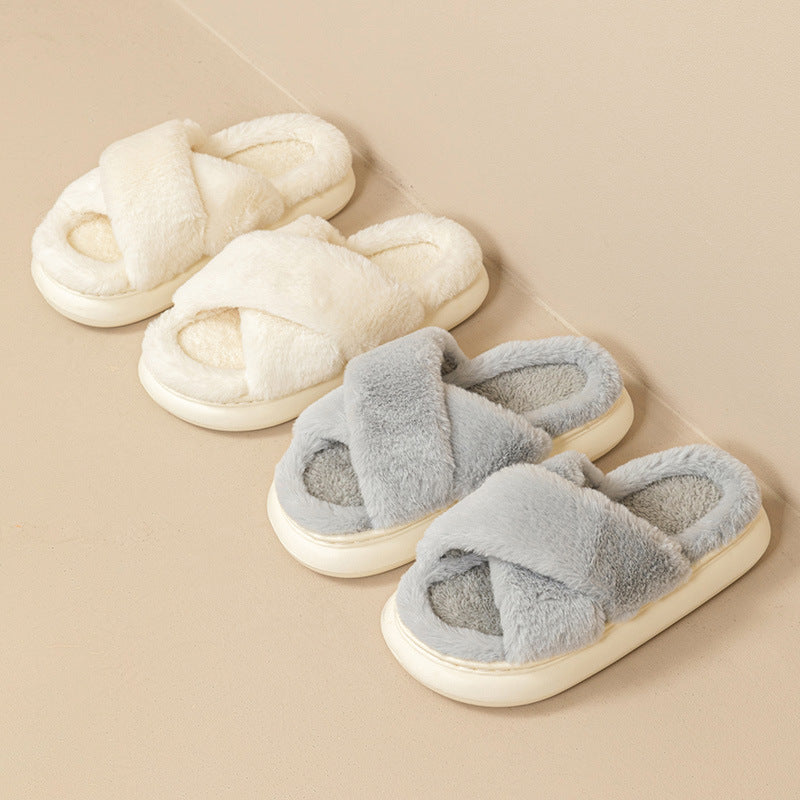 Fashion Cross Fluffy Slippers Women