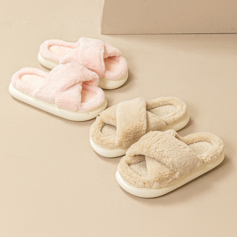 Fashion Cross Fluffy Slippers Women