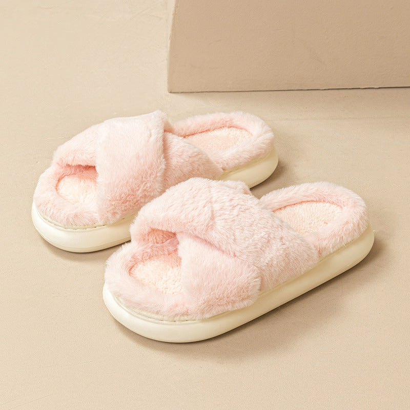 Fashion Cross Fluffy Slippers Women